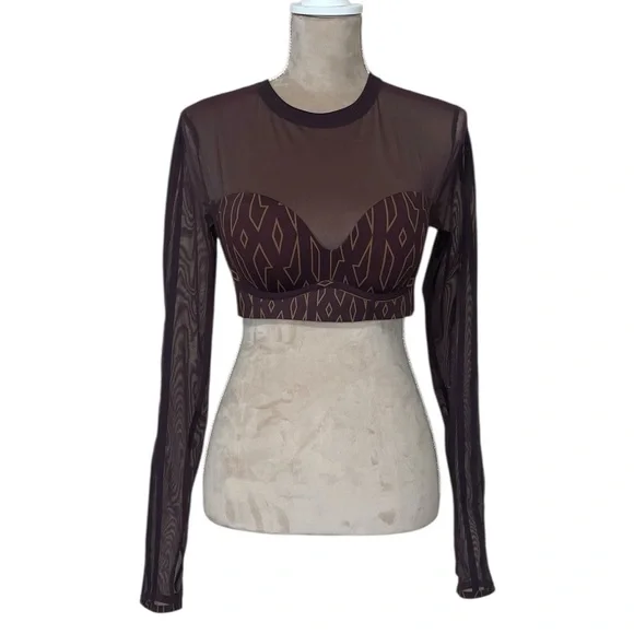 EUC Adidas x IVY PARK Wild Brown Monogrammed Mesh Crop Top (K-1) - Picture 6 of 15